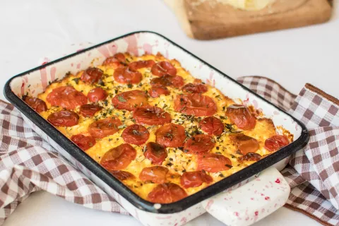Ricota horneada con tomates cherry Ricota horneada con tomates cherry