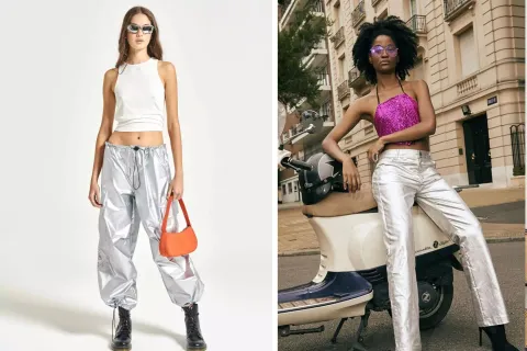 6 increíbles modelos de pantalones metalizados para sumar a tu armario Seleccionamos 6 modelos distintos de pantalones metalizados que podés comprar en marcas locales.