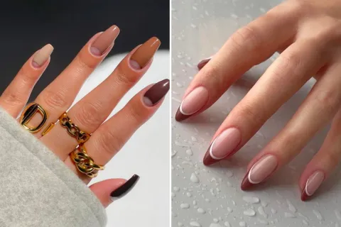9 diseños de nail art en color marrón, el tono del invierno 2024.