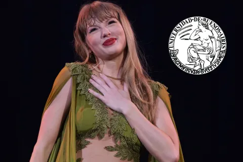 La UBA lanzó un curso sobre Taylor Swift: cuándo es, cómo inscribirse y cuánto cuesta Imagen de Taylor Swift y del logo de la UBA.