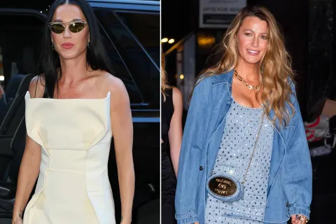 Katy Perry y Blake Lively adelantan los hot ítems de la próxima temporada: ¿cuáles son? Katy Perry, en un impecable total white, y Blake Lively con su chaqueta de denim.
