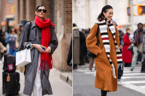 Guía de estilo: 6 diseños de bufandas para hacerle frente al frío Mujeres caminando con bufandas por la calle.