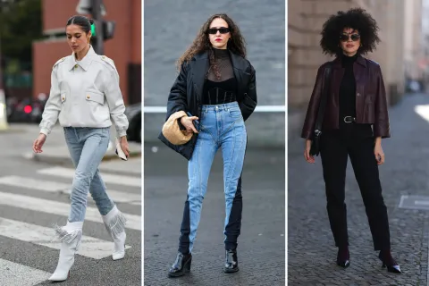 Los mejores looks de street style para combinar jeans chupines con básicos este invierno tres looks de street style con pantalón chupin