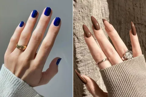 Nail art de invierno: 7 colores para tus uñas que son furor esta temporada Manos con uñas en azul y marrón