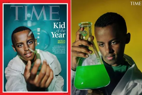 Es tapa de la revista TIME: un joven prodigio revoluciona la lucha contra el cáncer de piel Con sólo quince años, Heman Bekele ha revolucionado la ciencia con su jabón para tratar el cáncer de piel
