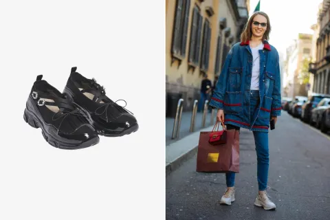 Alerta tendencia: qué son las "ballet sneakers" que están de moda y cómo combinarlas Dos fotos de ballet sneakers