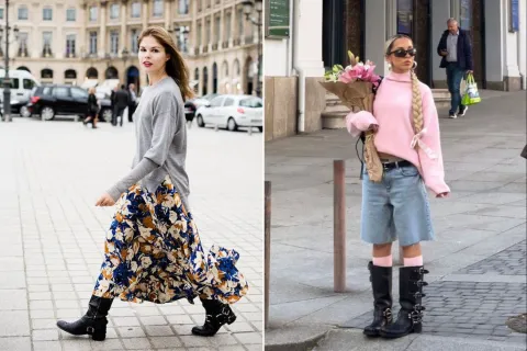 Guía de estilo: 8 outfits del street style para lookear tus botas biker Dos mujeres en la calle usando botas biker.