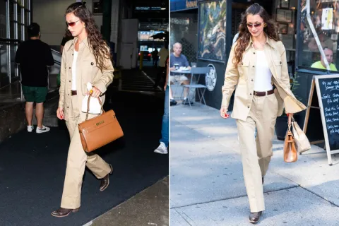 Dónde conseguir este look de Bella Hadid en Avellaneda Dos fotos de Bella Hadid en la calle.