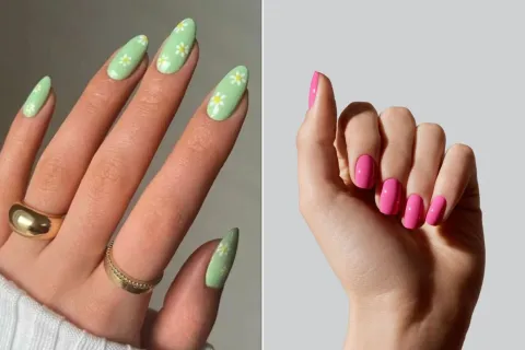 Nail art: estos son los 6 colores de uñas que serán furor esta primavera Dos fotos de manos con esmaltes de uñas.