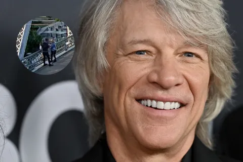 Jon Bon Jovi evita un suicidio: el video convenciendo a una mujer de no saltar del puente Armado de imagenes donde Jon Bon Jovi evita que una mujer se suicide saltando de un puente.