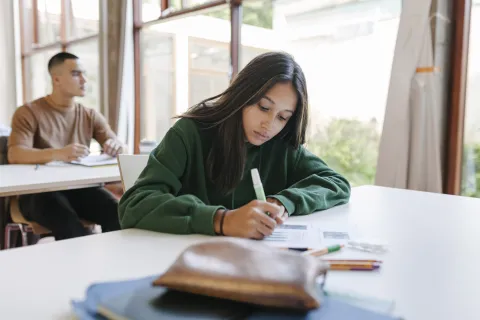 Reformas en la escuela secundaria en CABA: ¿qué cambia y cuándo entra en vigencia? Una joven escribiendo en la escuela