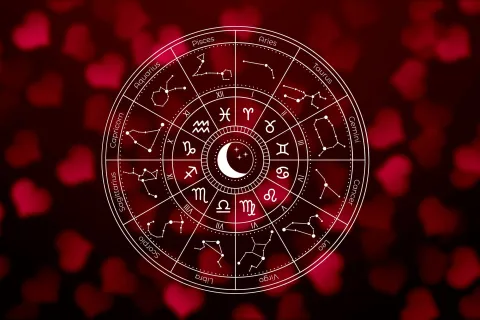 Horóscopo del amor y el sexo para el fin de semana del 27 al 29 de septiembre: ¿qué te dicen los astros? La rueda zodiacal, con los símbolos de los 12 signos astrales y un fondo de corazones.