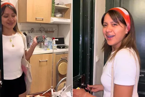 Mostró cómo es el departamento de 9 metros que alquila en París y el video generó polémica en las redes Una mujer mostrando su pequeño departamento de 7 metros en París