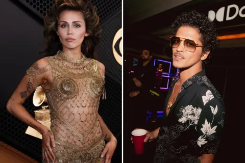 Demandan a Miley Cyrus por plagiar a Bruno Mars en su canción Flowers Foto de Miley Cyrus y Bruno Mars.