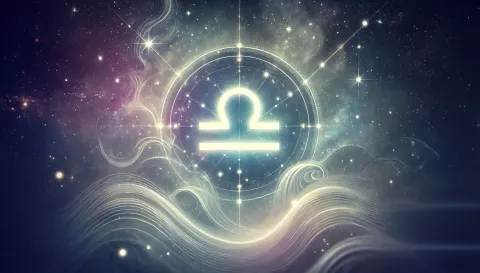 Estos son los signos del Zodíaco que tendrán fuertes desafíos en la temporada Libra 2024 Ilustración del símbolo de Libra en el espacio iluminado