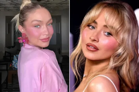 Blush blindness: cómo es el make up tendencia en TikTok que causa polémica Una foto de Gigi Hadid y otra de Sabrina Carpenter.