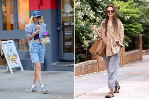 Desde Gigi Hadid hasta Katie Holmes: los looks de las celebrities que vas a querer usar esta primavera Una foto de Gigi Hadid y otra de Katie Holmes en la calle.