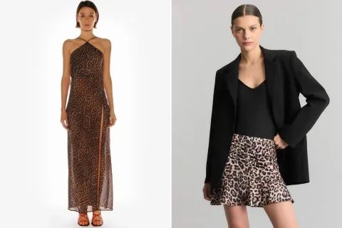 Adelanto tendencias 2025: cómo combinar el animal print, la estampa que va a ser furor en los outfits de este verano Dos fotos de modelos mujeres usando prendas con animal print.
