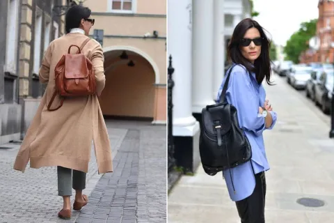 Vuelven las mochilas elegantes: dónde conseguir el accesorio tendencia de primavera Dos fotos de mujeres en la calle usando carteras elegantes.