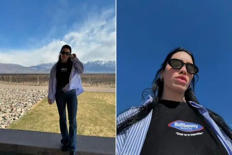 Guía de estilo: recreá este look de Lali ideal para el finde con prendas de Avellaneda Dos fotos de Lali Espósito en Mendoza.