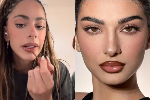 Lip combo: cómo hacer paso a paso el make up tendencia que usa Tini Una foto de Tini y una foto de una mujer con maquillaje lip combo.