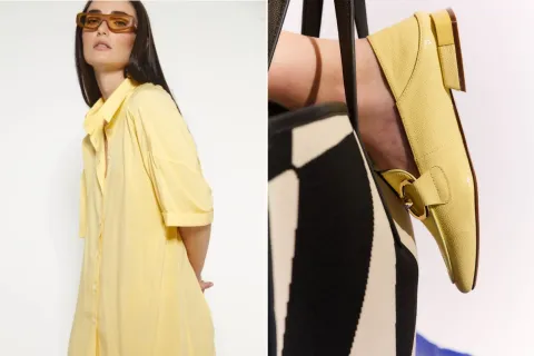Primavera 2025: cuál es el color que se va a usar en la temporada y dónde conseguir prendas Mujer posando con prendas en color amarillo