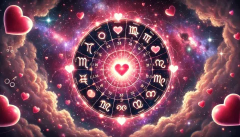 Horóscopo del amor y el sexo del 4 al 6 de octubre: ¿cuál será tu pulso astral del fin de semana? La rueda zodiacal, con los símbolos de los 12 signos astrales, rodeada de corazones.