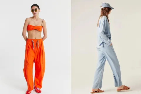 7 pantalones frescos ideales para reemplazar al jean durante el verano Dos modelos usando pantalones livianos.