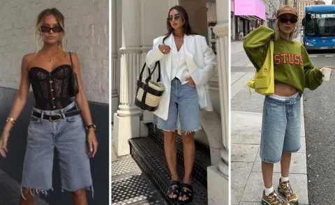 La prenda de la temporada: 15 looks con bermuda de jean, el ítem que es tendencia Tres mujeres usando bermudas