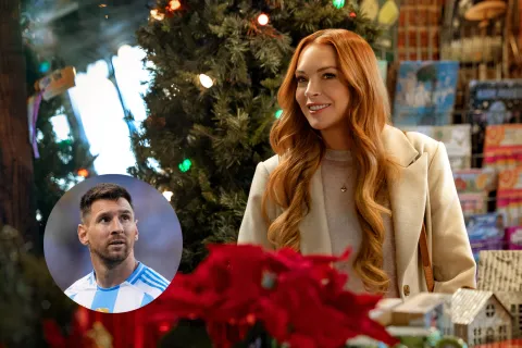Nuestro secretito: la película navideña de Lindsay Lohan y con guiño a Messi para ver en Netflix Armado con foto de Lindsay Lohan y Lionel Messi.