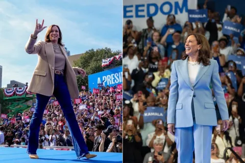 Así es el estilo cómodo y elegante de Kamala Harris, la candidata a la presidencia de EE. UU. Dos fotos de Kamala Harris.