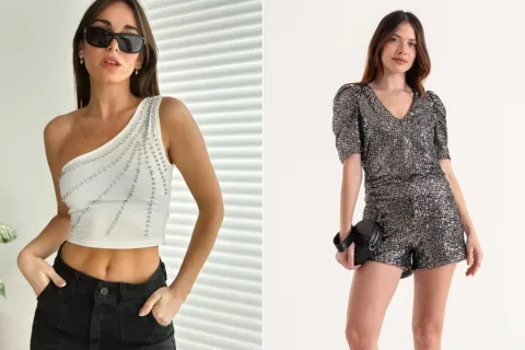 5 marcas de Avellaneda donde comprar ropa para las fiestas Dos modelos mujeres usando ropa de fiesta de Avellaneda.