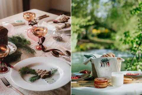 5 ideas simples y elegantes para decorar tu mesa navideña con las tendencias 2024 Dos mesas navideñas.