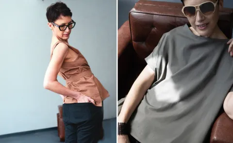 Ropa original, cómoda y muy canchera: 3 lugares donde podés conseguir prendas únicas Una mujer posando con ropa de Tat prendas