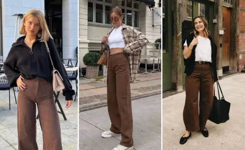 Jeans marrones: cómo combinar la prenda tendencia en Europa que será el ítem de la próxima temporada Tres mujeres usando jeans en color marrón