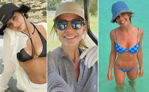 De Juliana Awada a Pampita: cómo combinar los accesorios de verano que no te pueden faltar Emilia, Juliana Awada y Laurita Fernandez posando con gorros en sus vacaciones