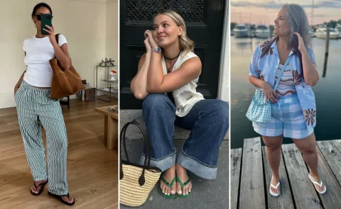 Un clásico que volvió con fuerza: cómo sumar ojotas a tus looks de street style Tres mujeres usando ojotas