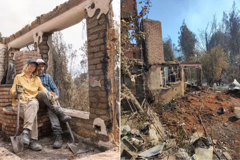 “Perdimos nuestra casa en el incendio”: el estremecedor testimonio de una pobladora de Mallín Ahogado Carolina y su pareja en los escombros