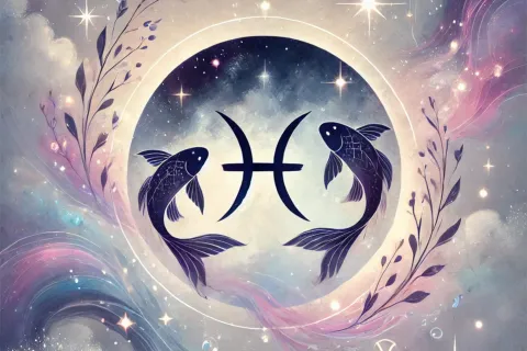 La imagen del símbolo de Piscis sobre una Luna nueva