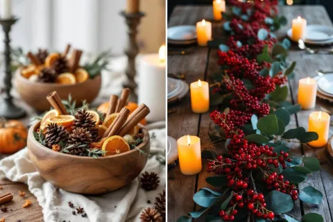 Centros de mesa navideños con ramas, hojas y frutas: ideas naturales que elevan la decoración Foto de centro de mesa.