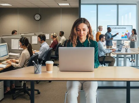 Quiero cambiar de trabajo: cómo reconocer las señales y animarte a una reconversión laboral mujer trabajando en una oficina