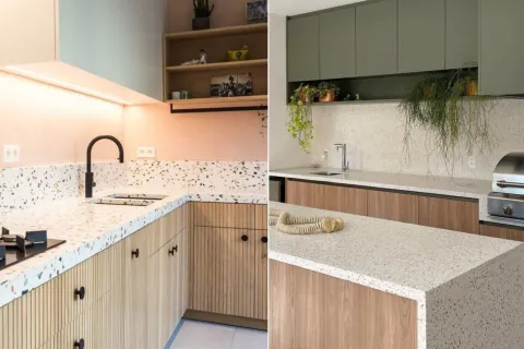 Chau a la mesada de granito: esta es la nueva alternativa que se impone en las cocinas y suma personalidad cocina con terrazo en la mesada