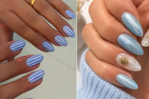 Uñas celestes: 7 ideas para alentar a la selección Dos manos de mujer con uñas pintadas en los tonos de la selección