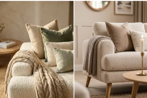 Boucle, pana y lino: combinación que reemplaza al cuero en los sillones.