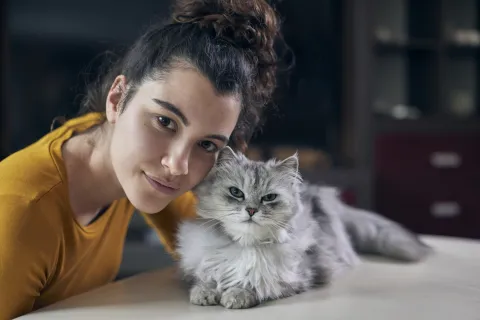 Lo dice una veterinaria: "Si tu gato pestañea lento cuando te mira se siente seguro en tu presencia" chica con su gato reconocer señales de afecto entre ambos