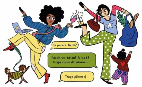 ilustracion sobre dos amigas adultas que tratan de coincidir para verse