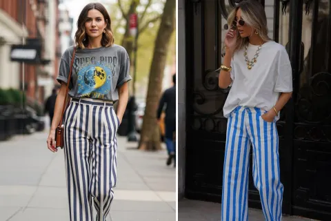 Los pantalones rayados de los años 90 vuelven esta temporada: ¿cómo combinarlos? Dos opciones de looks con pantalones a rayas que son tendencia