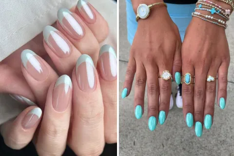 Uñas celestes en color agua
