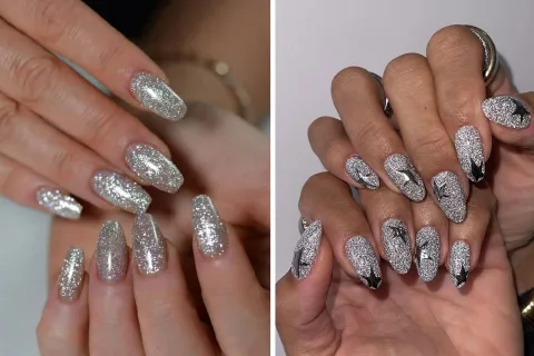 Flash Nails: 5 ideas de la tendencia furor para la primavera 2026 Dos propuestas de nail art con mucho brillo