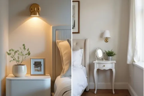 Adiós a las mesas de luz iguales: la tendencia deco que rompe las reglas y suma personalidad al dormitorio Mesas de luz diferentes